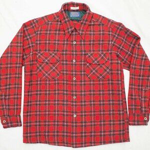Vintage Pendleton Men's Wool Red Plaid Tartan Langask Button Down Shirt USA M